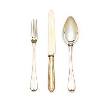 411. A Swedish 19th / 20th century 36 piece silver-gilt dessert-cutlery, mark of JP Grönvall, Stockholm 1818-1821 and.