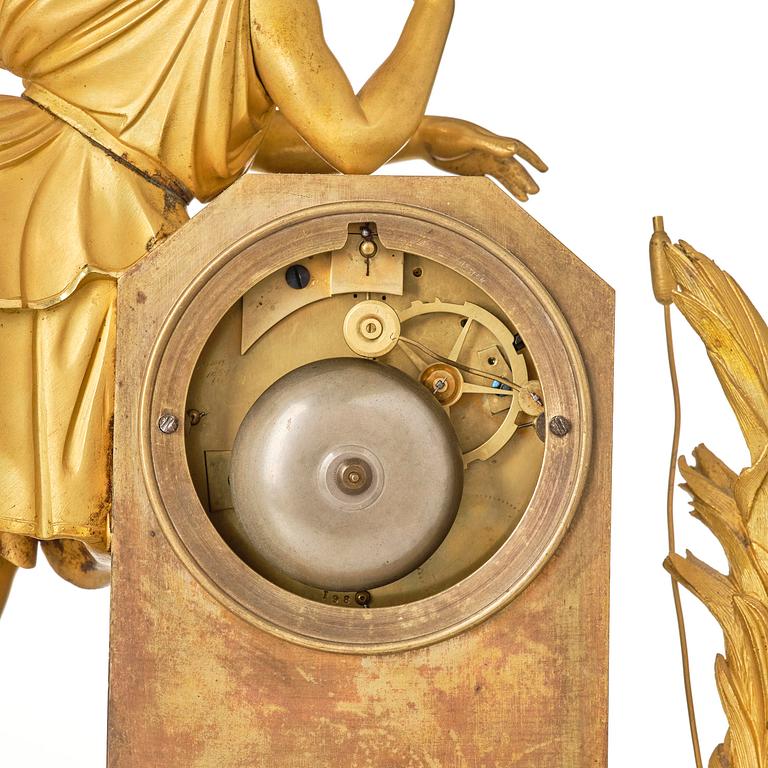 A French Empire ormolu and patinated bronze mantel clock, Paris, early 19th century.