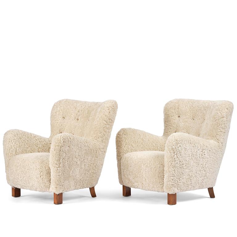 Danish Modern, fåtöljer, ett par, utförda av snickarmästare Peder Pedersen, Danmark, 1940-tal.