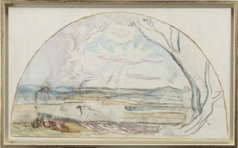 Axel Törneman, Mountainous landscape with figures in the foreground.
