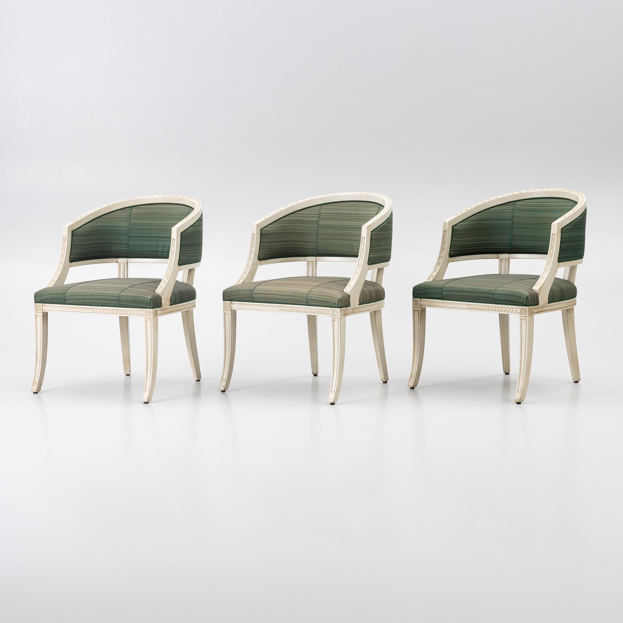 Three late-Gustavian style armchairs, late 20th Century.