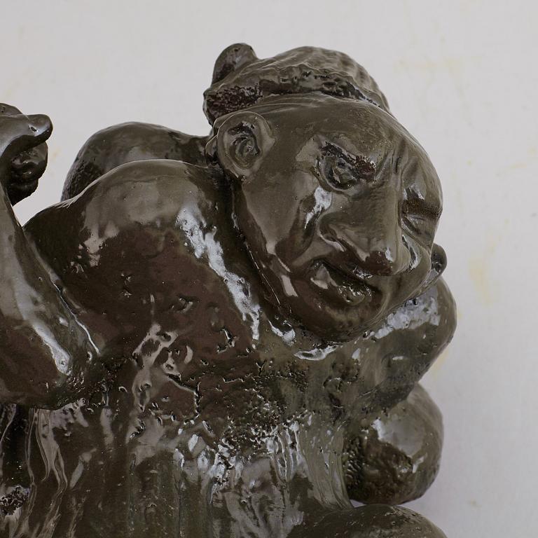 ÅKE HOLM, a glazed ceramic sculpture of trolls, Höganäs, Sweden 1941.