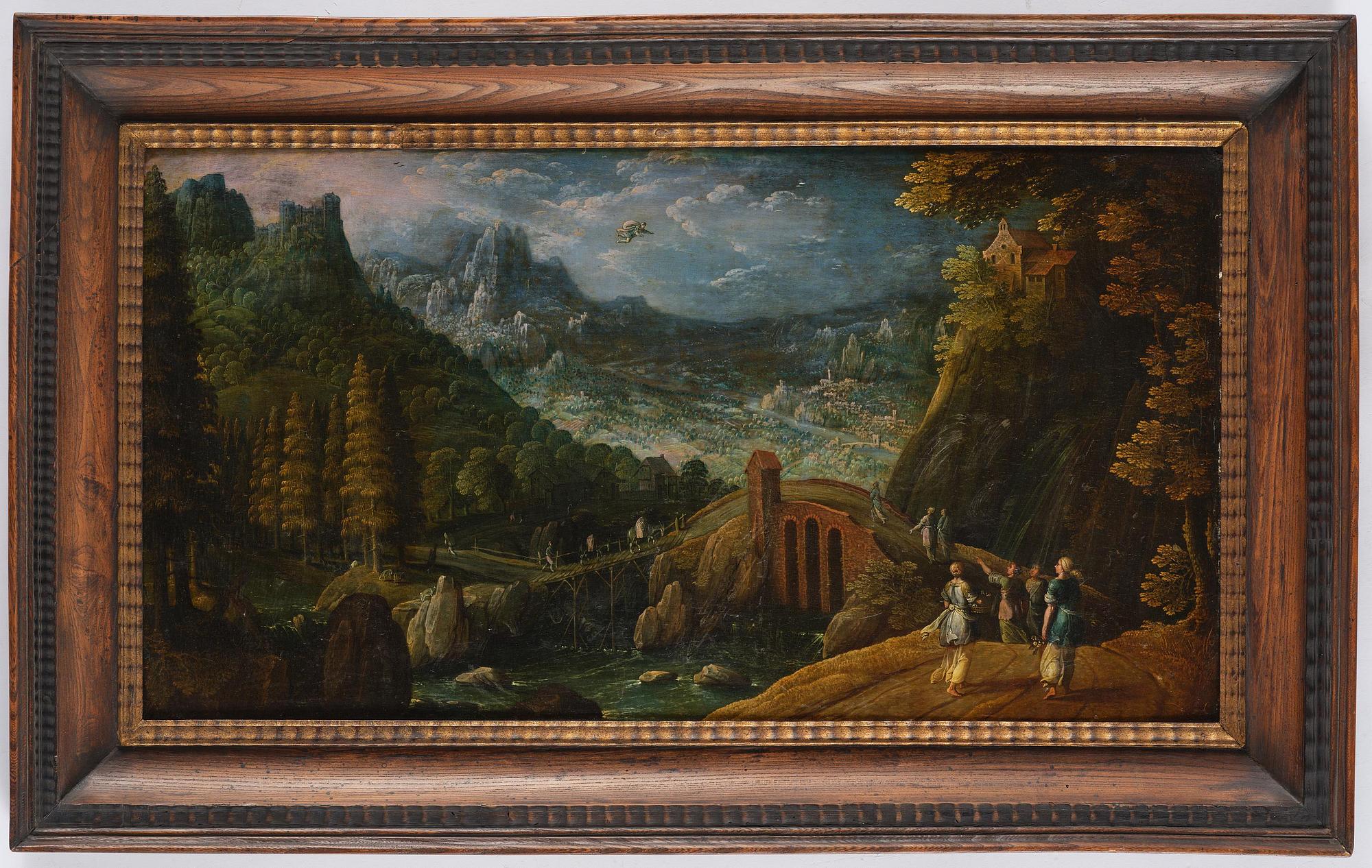 Tobias Verhaecht, Wide landscape with Herse and her maidservants discovered by Mercury on the way to the Temple of Minerva.