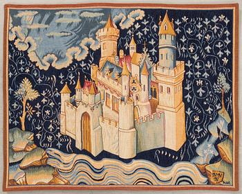 Tapestry Tapisserie d'Halluin "Chateau d'Apocalypse" signed, approx. 72x90 cm.