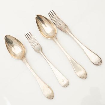 Forks and spoons, 9+7 pcs, Stockholm, 18th-19th century.