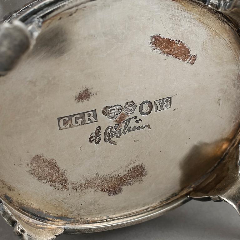 KAFFESERVIS, 3 delar, silver, Eric Råström, Stockholm, 1949. Total vikt ca 1600 gram.