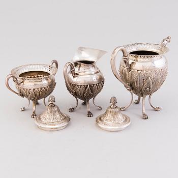 A three piece late 19th century Central European silver (800) coffee set.