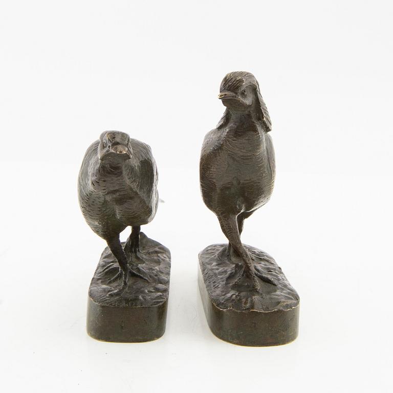 Decorative sculptures, a pair, 20th century, bronze.