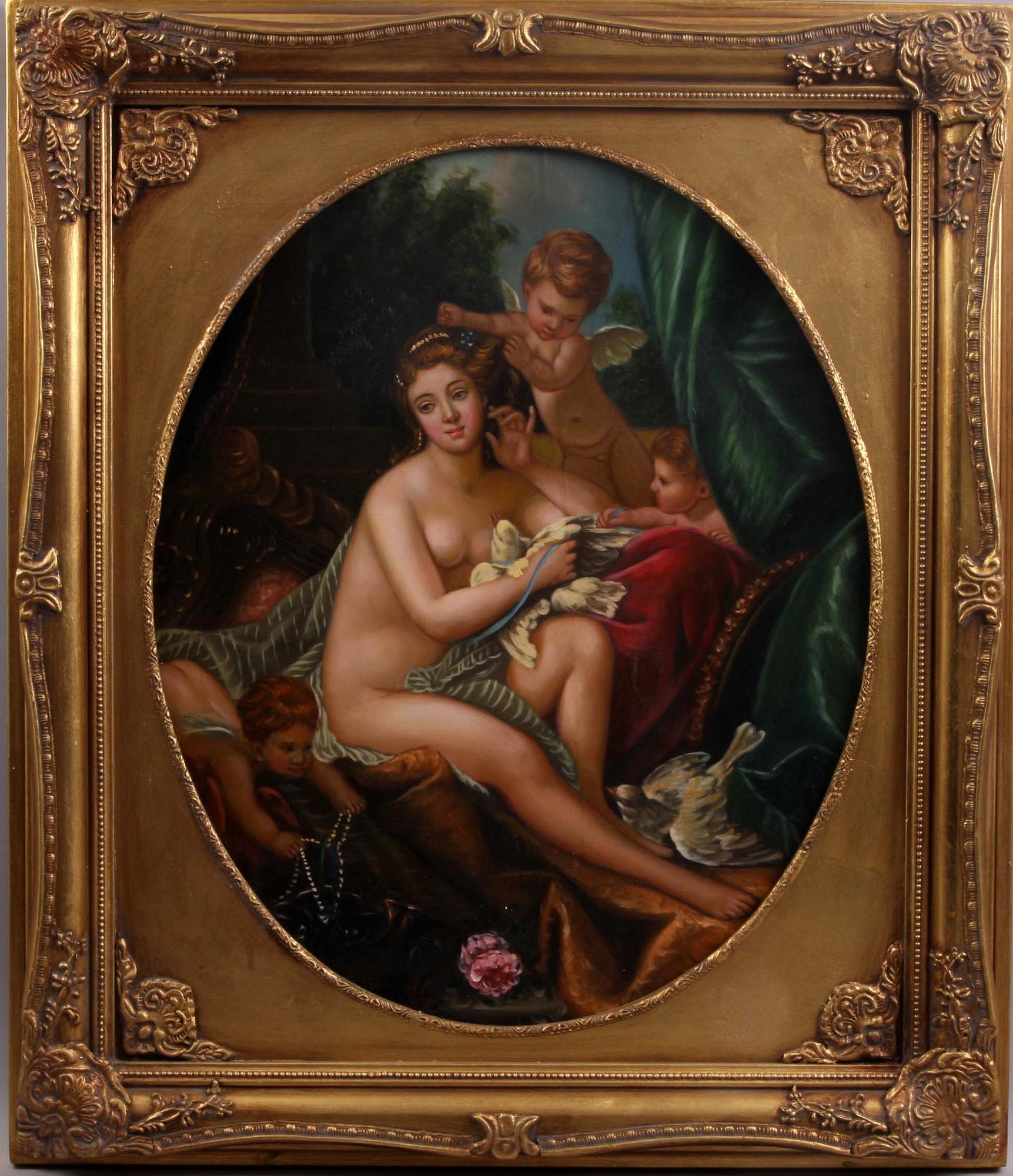 OKÄND KONSTNÄR, olja på duk, 1900/2000-tal. Efter äldre förlaga.
