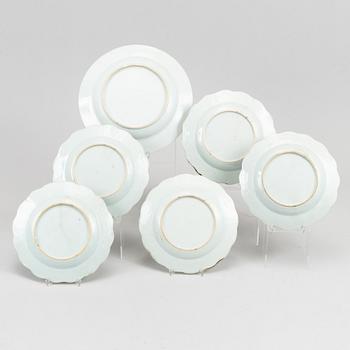 A famille rose dish and five plates, Qing dynasty, Yongzhen (1723-35).