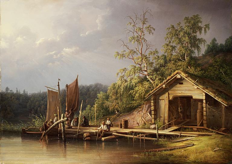 Joseph Magnus Stäck, Landscape with fishermen.