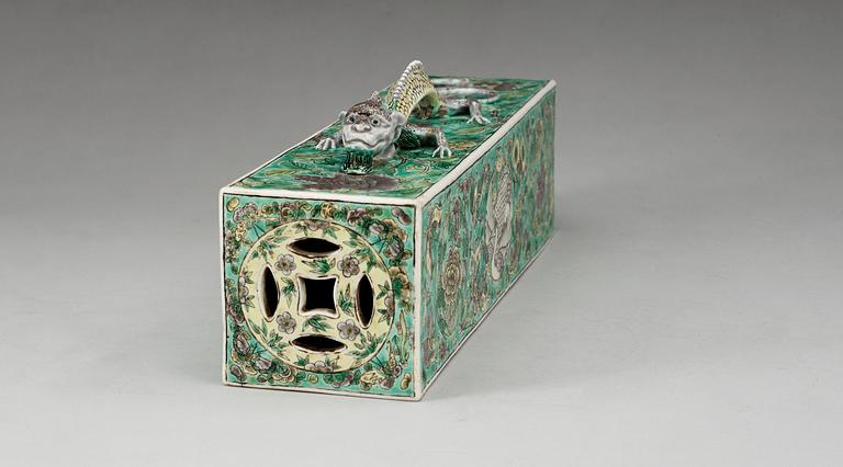 A rare famille verte scroll weight, Qing dynasty.