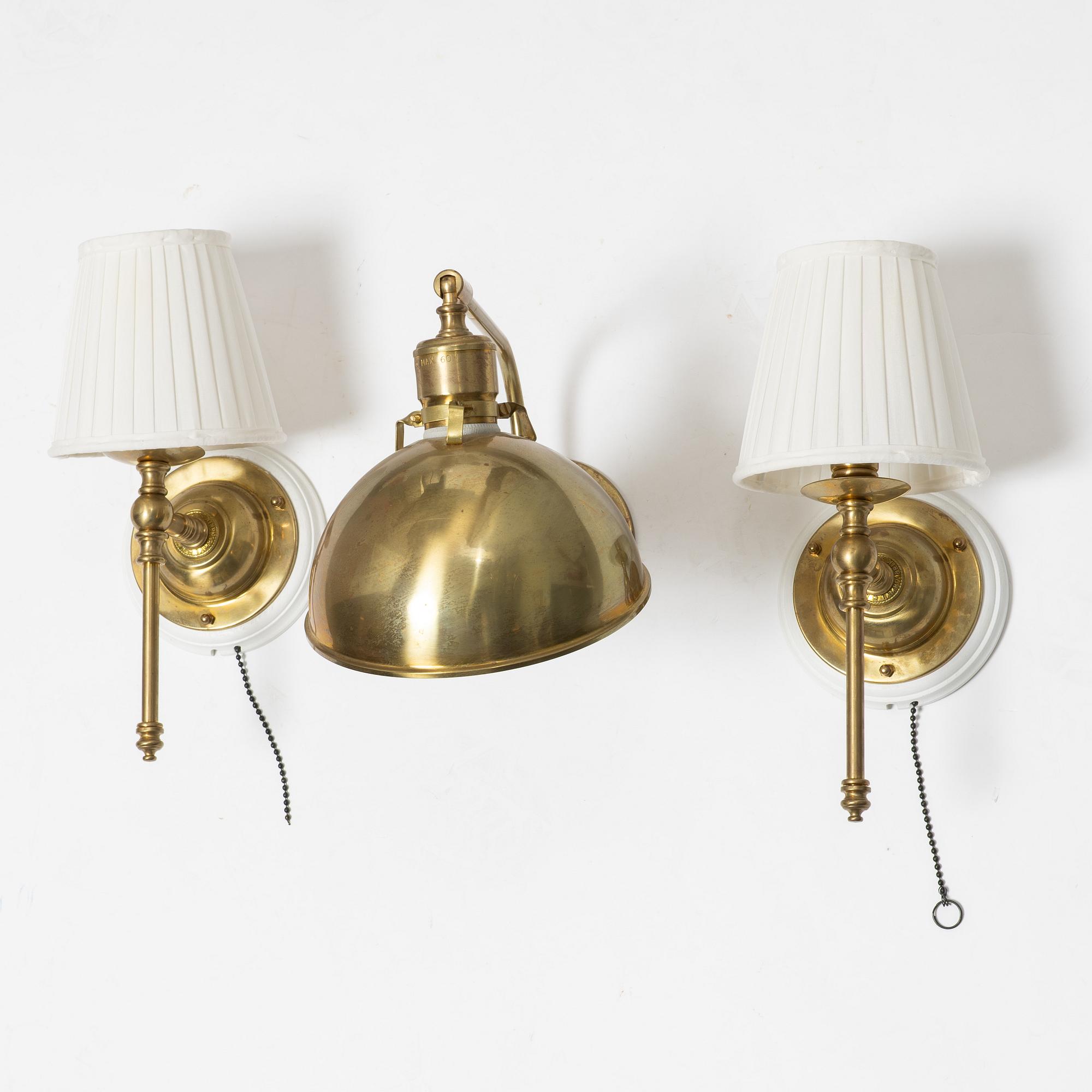 Wall lamps 1 pair + 1, Karlskrona Lamp Factory, period.