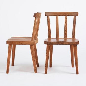 Axel Einar Hjorth, a set of four "Utö" stained pine chairs, Nordiska Kompaniet 1930s.