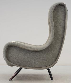 A Marco Zanuso 'Senior' lounge chair, upholstered in grey fabric, black lacquered metal legs, Italy.