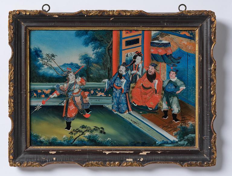 A pair of reverse glass paintings, Qing dynasty, 19th century.