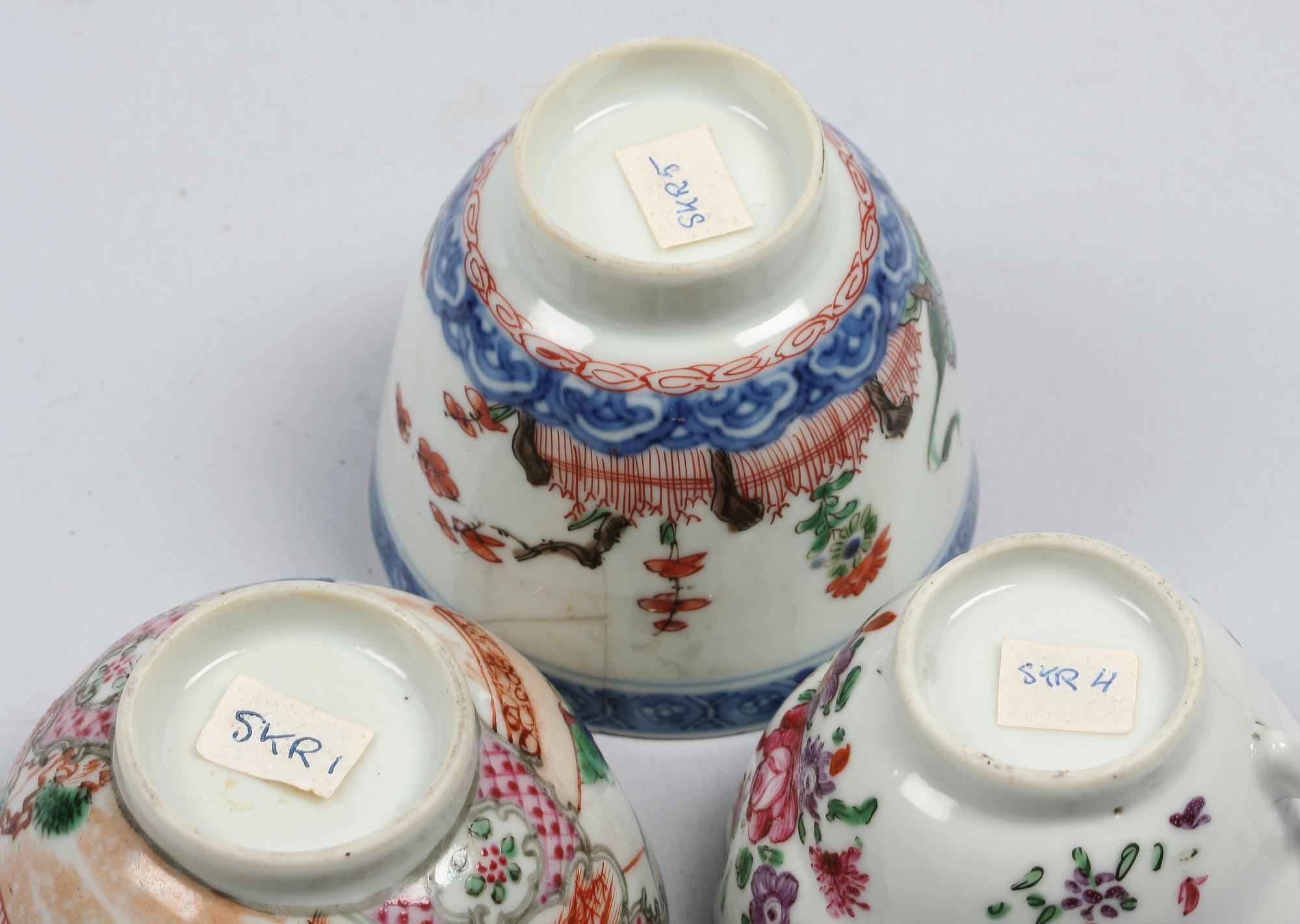 KOPPAR SAMT TEKANNA, 6 delar, porslin, Kina, 1700-tal.