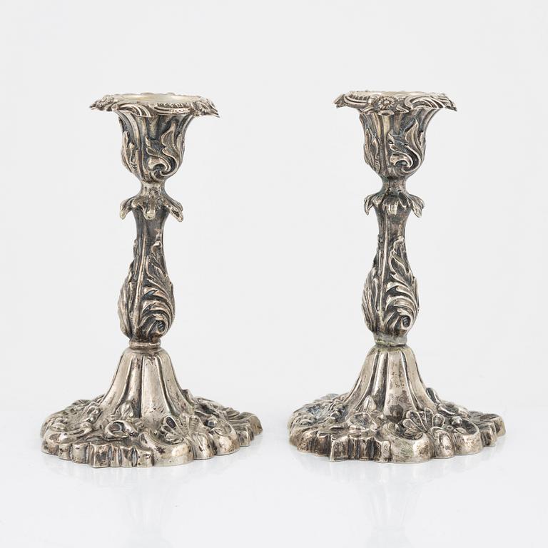 A pair of Swedish silver candlesticks, marks of Gustaf Möllenborg, Stockholm 1855.