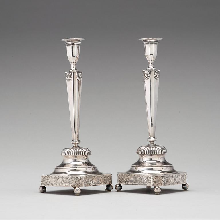 Stephan Westerstråhle, ljusstakar, ett par, silver, Stockholm 1799. Sengustavianska.