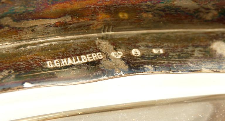 JARDINIERE, silver och glas, C G Hallberg, Stockholm, jugendstil. 1900-tal.