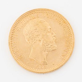 Guldmynt, Oscar II, 20 kronor, typ III, Sverige 1886.
