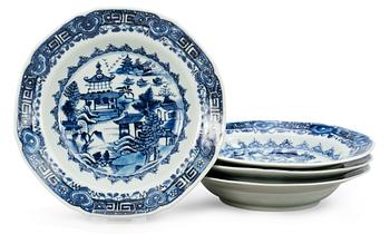 212. A set of four blue and white plates, Qing dynasty. Qianlong (1736-95).