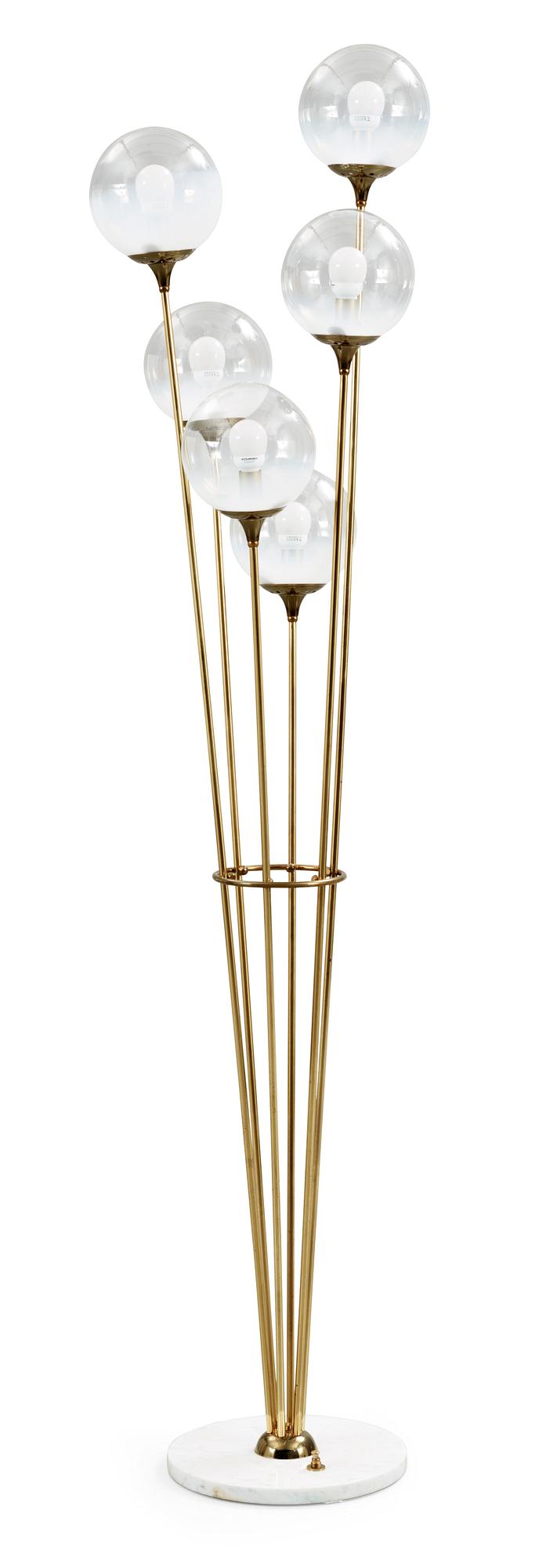 A brass and marble floor lamp, attributed to Stilnovo, Italy 1950's.