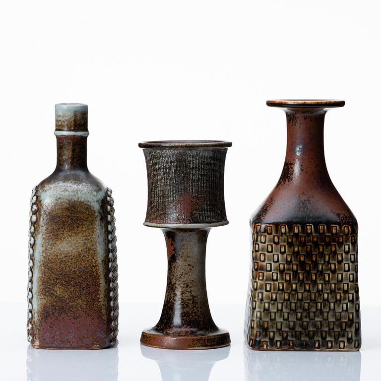 Stig Lindberg, three stoneware vases, Gustavsberg studio, Sweden 1967-70.