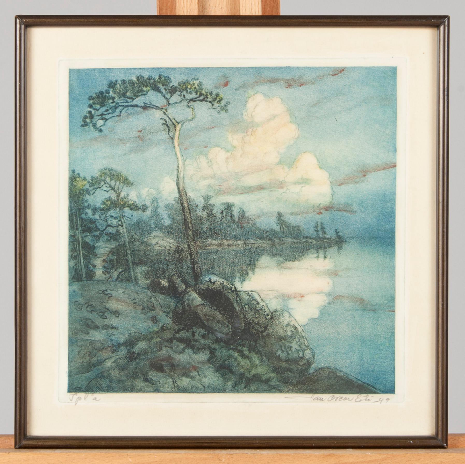 JON OSCAR ESTI, färgetsning, Tpl'a signerad och daterad -49.