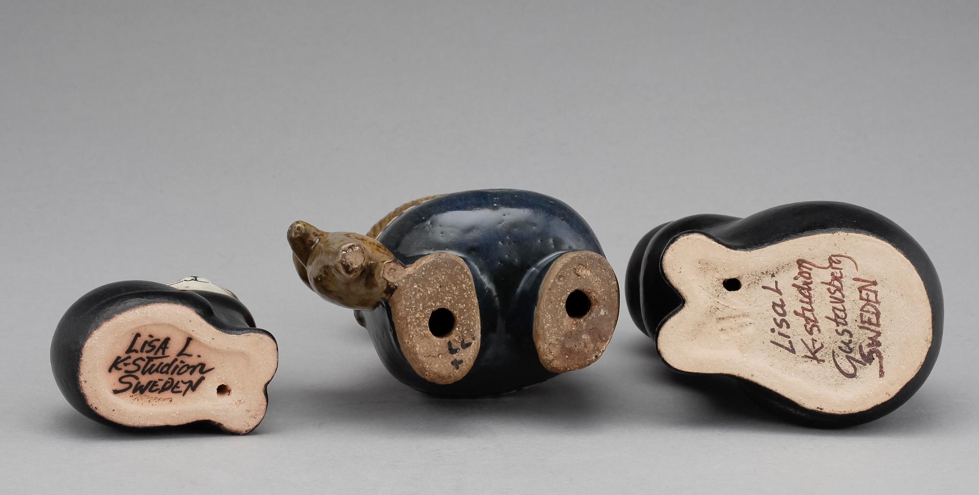 FIGURINER, 3 st, stengods, Lisa Larson, Gustavsberg.