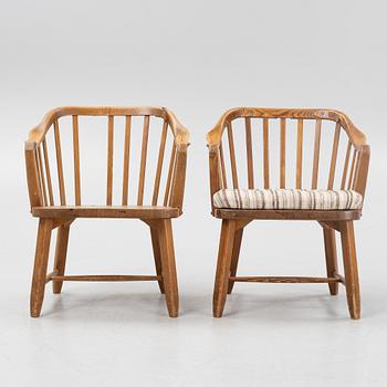 A pair of 'Hytte' pinewood armchairs, Nordiska Kompaniet, Sweden, 1940's.