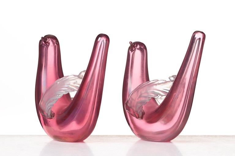 Tyra Lundgren, a set of two glass dove sculptures model "10627", Venini, Murano, Italy, post 1938.