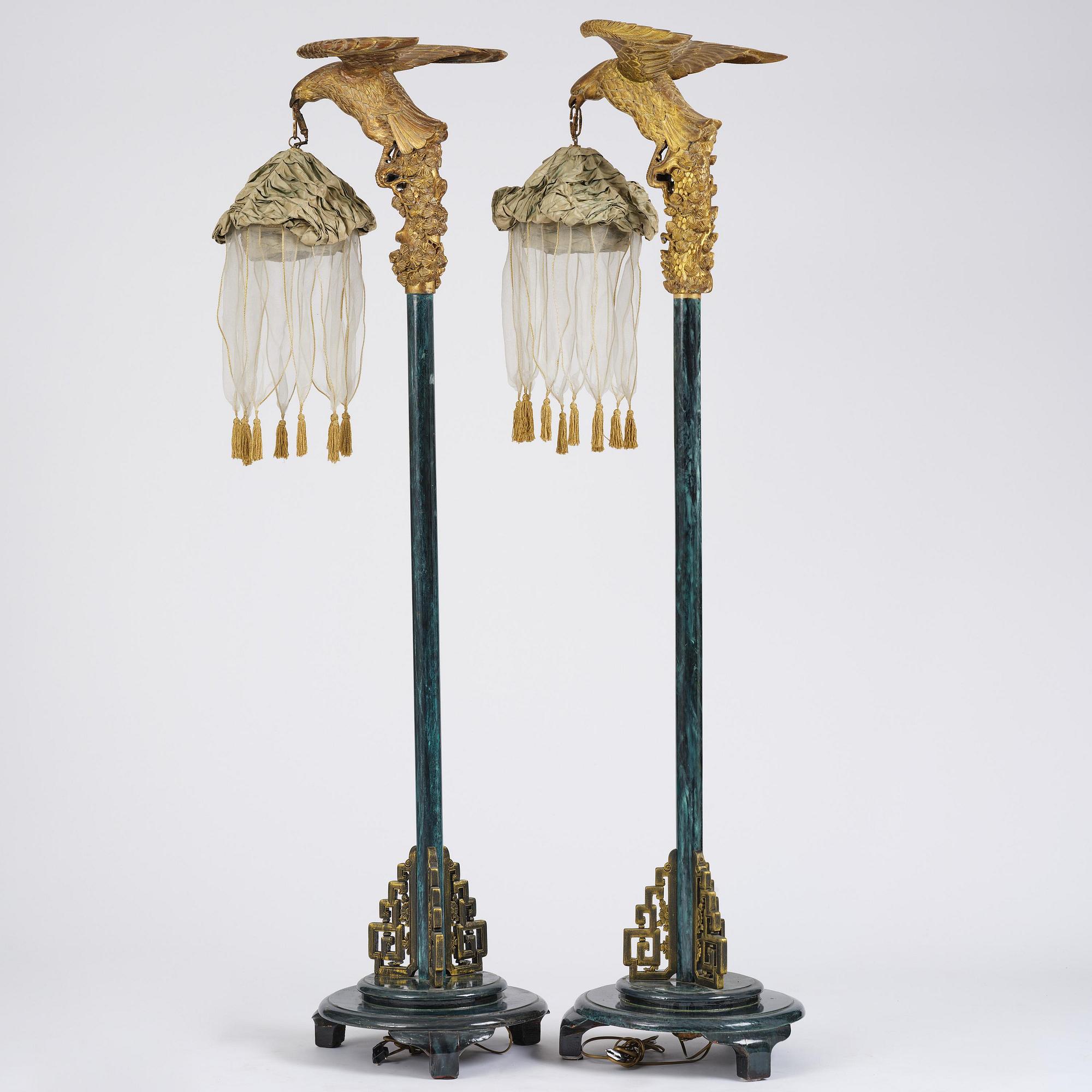 A pair of Art Deco chinoiserie floor lamps, 1920's.