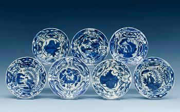 1469. A set of seven blue and white dessert dishes, Ming dynasty, Wanli (1573-1613). (7).