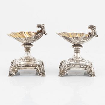 A Swedish pair of salt cellars, parcel-gilt silver, marks of Gustaf Theodor Folcker, Stockholm 1842.