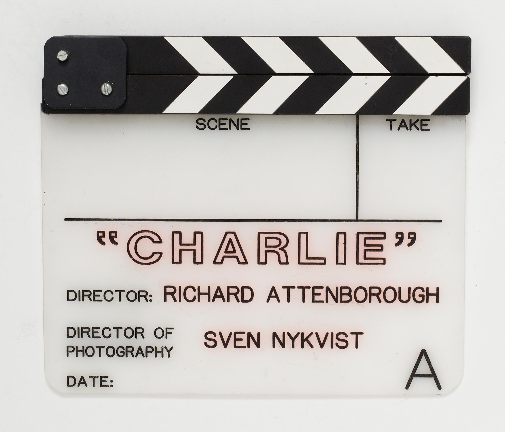 FILMKLAPPA, från inspelningen av filmen "Charlie", USA 1992. Regi: Richard Attenborough.