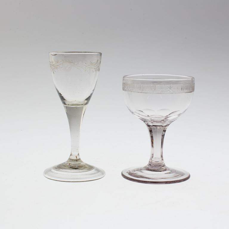 TWO WINE GLASSES, 18th/19th century.