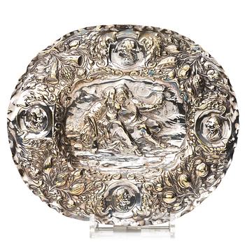 A North European silvered brass dish, 17th-/18th century.