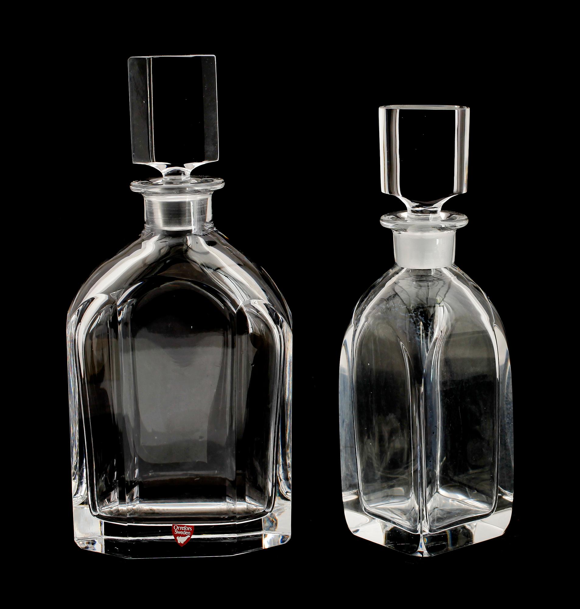 KARAFFER, 2 st, glas, bla Olle Alberius, Orrefors.