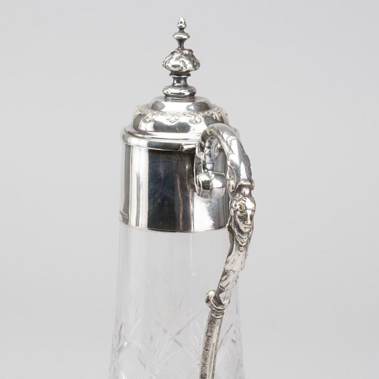 KANNOR, 2 st, nysilver och glas, omkring 1900.