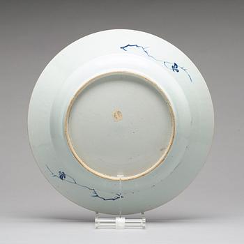 A large blue and white dish, Qing dynasty, 18th Century.