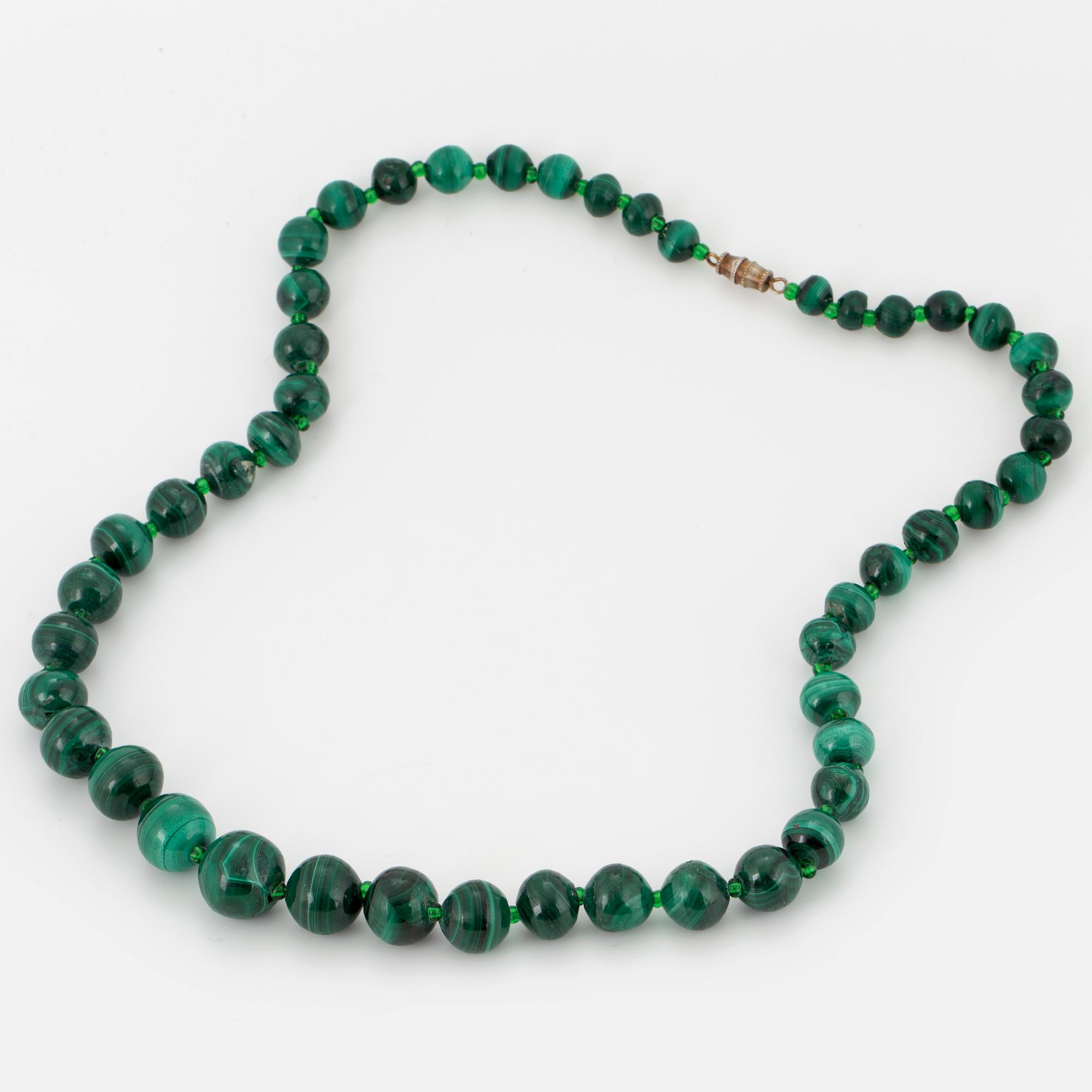 A malachite bead necklace.