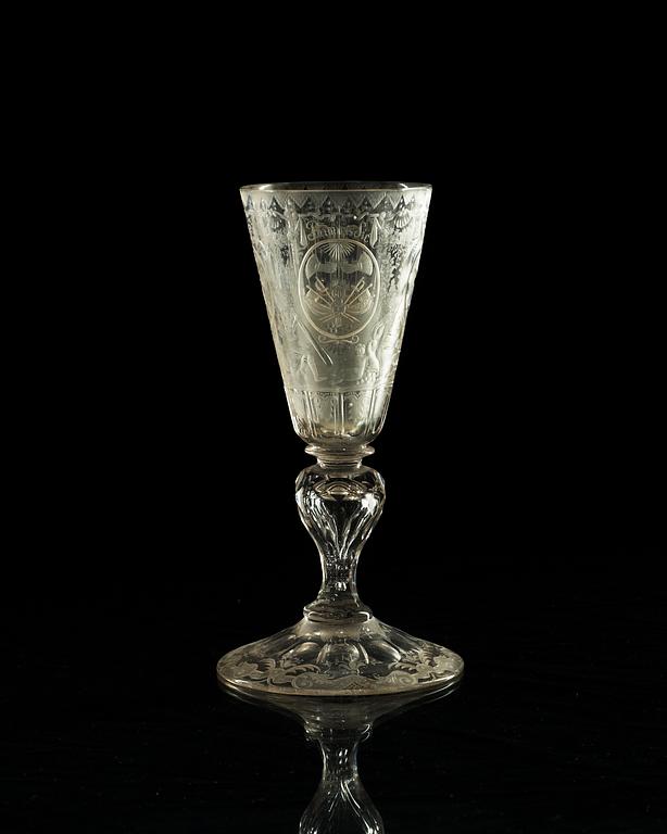 A German engraved and cut glass goblet, 18th Century.