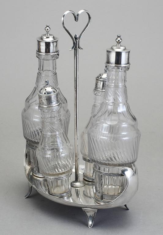 BORDSSURTOUT, nysilver och glas, 1700/1800-tal.