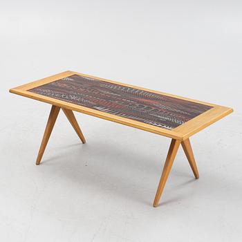 Stig Lindberg & David Rosén, an oak and enamel coffee table from Nordiska Kompaniet and Gustavsberg, 1950's.