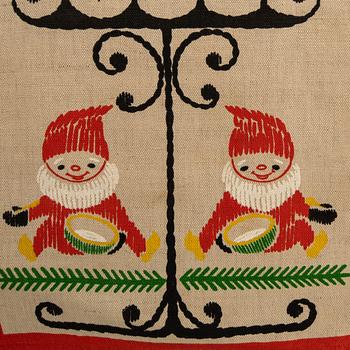 A collection of smaller Christmas tablecloths, runners, and wall hangings, approximately 34 pieces, mid/second half of the 20th century.