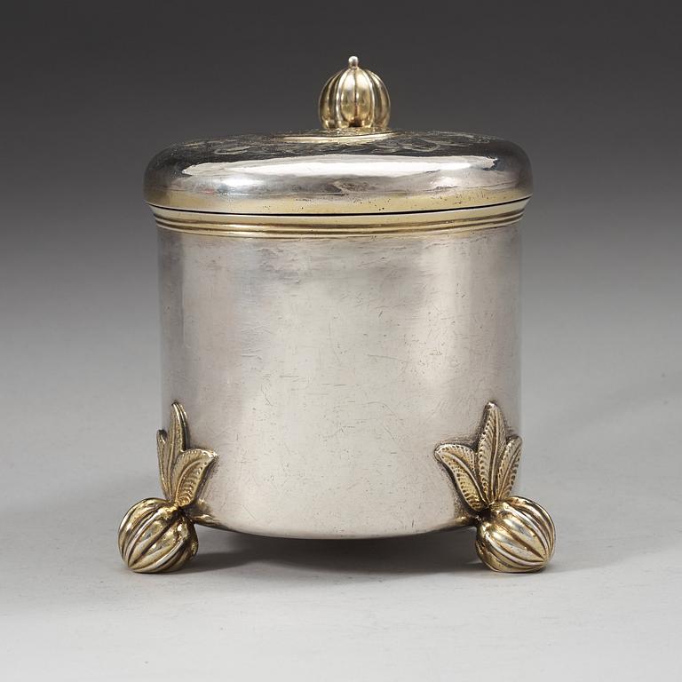 A Swedish 17th century parcel-gilt tankard, marks of Lorenz Wessman, Stockholm, inscribed dating 1678.