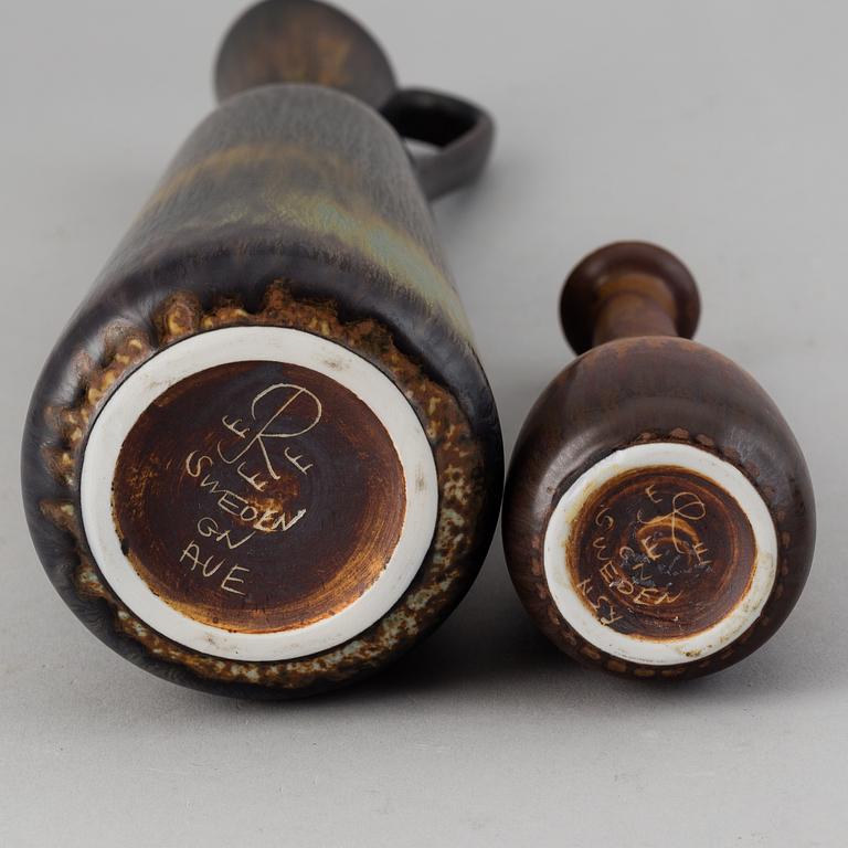 GUNNAR NYLUND, two stoneware vases with handles and a bowl, Rörstrand 1950-60's.