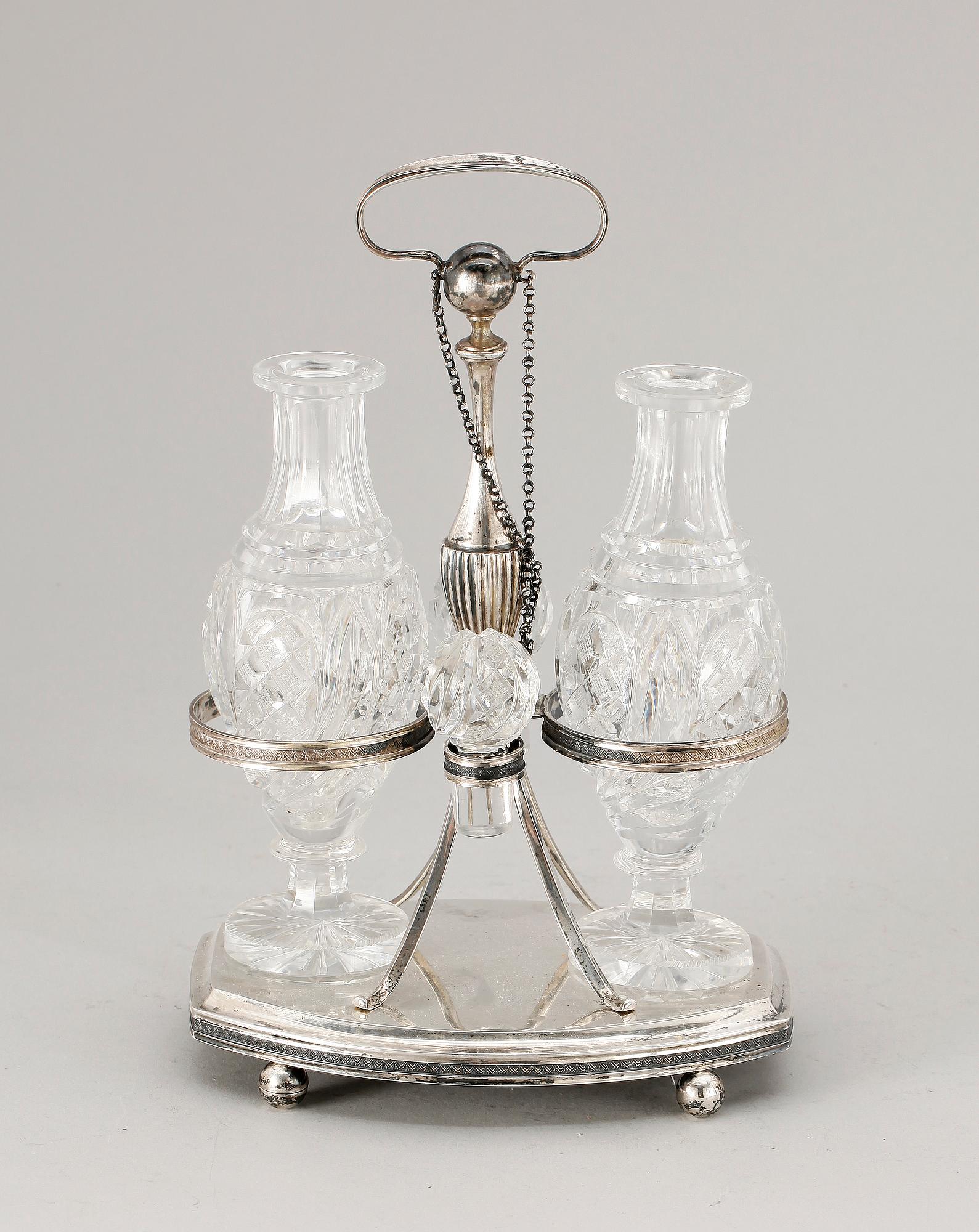 BORDSSTÄLL, silver, glas, Nederländerna, 1800-tal. Silvervikt ca 450 gram.