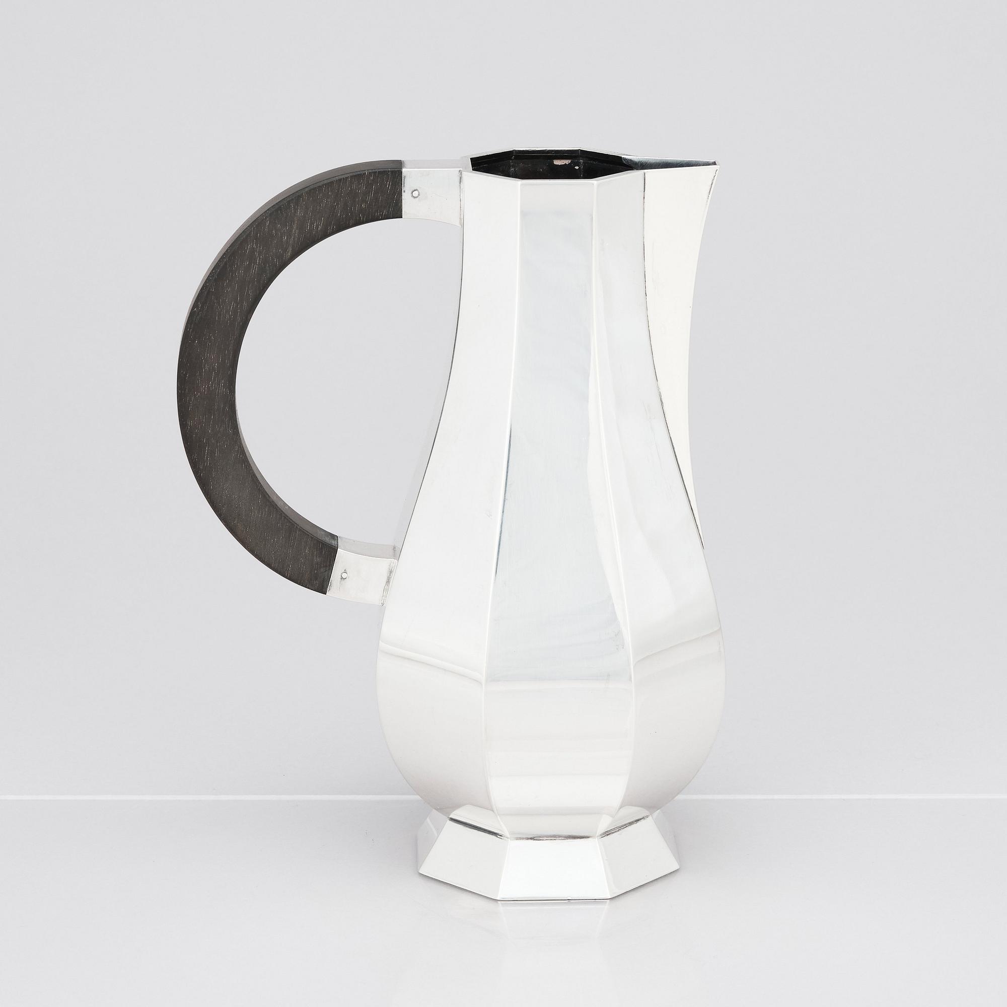 Wiwen Nilsson, a sterling silver pitcher, a 'hot water jug,' Lund, Sweden 1941.